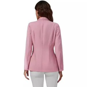Slim-fit women's pink blazer jacket, stylish back view for business casual wear