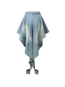 Jupe en jean rétro chic à taille haute avec un ourlet asymétrique irrégulier très original
