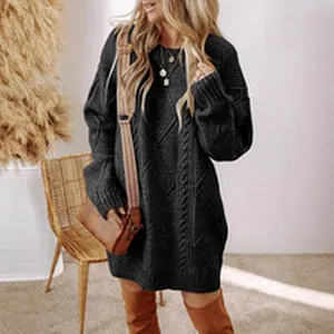 Chic charcoal cable-knit sweater dress for a cozy winter leisure look