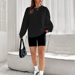 Sweat-shirt femme noir à col rond en maille gaufrée pour le printemps