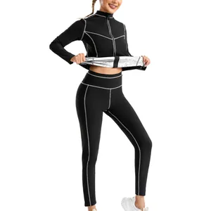 Ensemble de sauna noir pour femmes avec coutures contrastées et doublure argentée