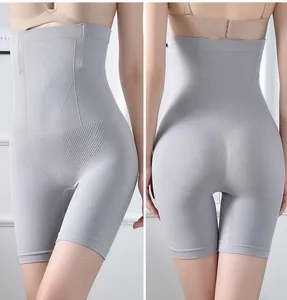 Detailed front and back views of grey seamless high-waist shapewear with honeycomb texture