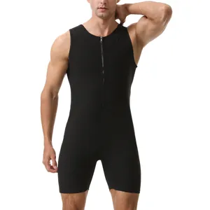 Vue détaillée d'une combinaison de sauna noire pour homme avec fermeture éclair frontale