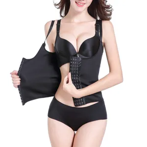 Detailed view of adjustable multi-row hook closures on a black women waist trainer vest