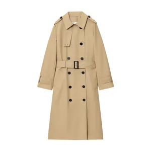 Vue détaillée trench-coat imperméable à double boutonnage avec ceinture pour femme