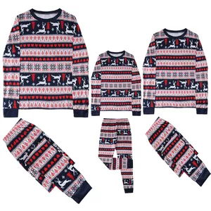 Christmas Family Matching Pajamas Set Printed Reindeer Snowflake Long Sleeve Top And Bottom Loungewear For Men Women Kids Infants