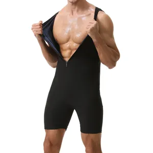Détail du body sauna noir pour homme avec fermeture éclair et doublure bleue sudation.