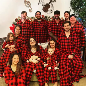 Christmas Red Black Buffalo Plaid Family Matching Pajamas Set Long Sleeve Shirt And Pants Sleepwear For Men Women Kids Baby