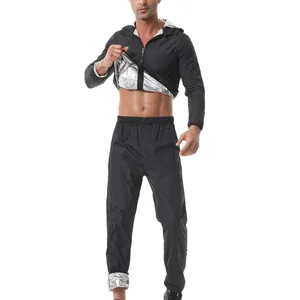 Combinaison de sauna noire à capuche pour homme avec doublure thermique argentée