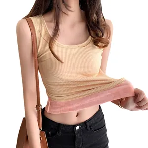 Camiseta térmica sin mangas para mujer forrada en felpa, prenda base de invierno.