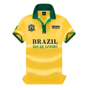 Polo de fútbol de Brasil con bordado de Rio de Janeiro y escudo deportivo casual