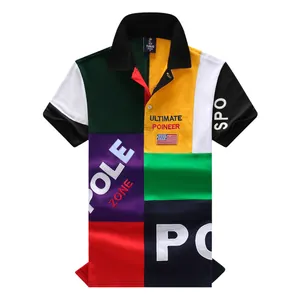 Détail de polo en coton avec design patchwork multicolore et broderie de haute qualité