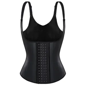 Detailed view of the multi-row hook-and-eye closure on a black latex waist trainer