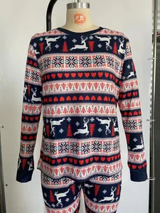 Detailed view of Christmas themed parent-child loungewear set with reindeer pattern