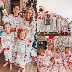 Christmas Matching Family Pajamas Reindeer Snowflake Nordic Pattern Print Loungewear Sleepwear Top And Bottom For Men Women Kids