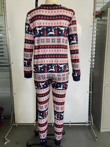 Back view of Christmas family pajama set with reindeer and heart prints on mannequin