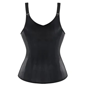 Front view of a premium black women's sweat waist trainer vest with adjustable straps