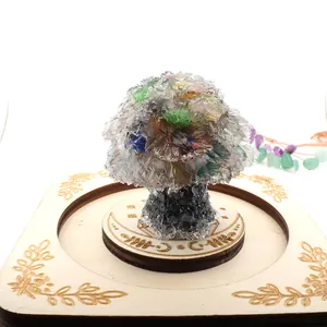 Detailed macro view of natural crushed crystal money tree resin desk ornament