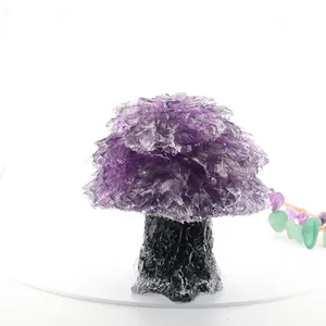 Natural purple amethyst crystal crushed stone money tree for office desk decoration