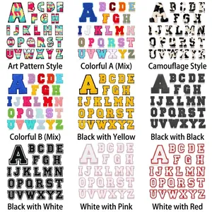 7cm chenille alphabet letter patches set in nine colorful embroidery styles for DIY