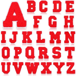 Set mit 26 roten Chenille-Stickereien, Buchstaben-Patches für DIY-Kleidungsdekoration
