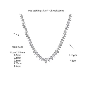 Detail view of 925 sterling silver moissanite necklace showing stone sizes and length