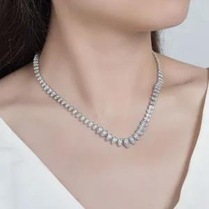 Elegant pear-cut moissanite silver necklace displayed on a model for gala dinner parties