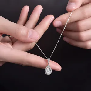 Detailed view of elegant 1.5ct pear-cut moissanite pendant necklace in 925 silver