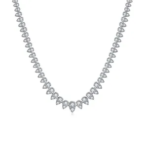 Luxury Moissanite 925 Sterling Silver Necklace For Women GRA Certified 18K White Gold Plated Full Pavé Pear Cut Moissanite Tennis Chain For Wedding Party Banquet Jewelry Gift
