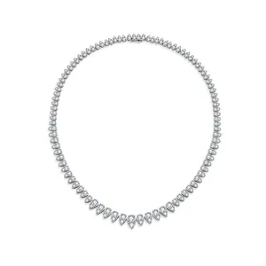 S925 silver moissanite necklace with full pave pear drop design for dinner party