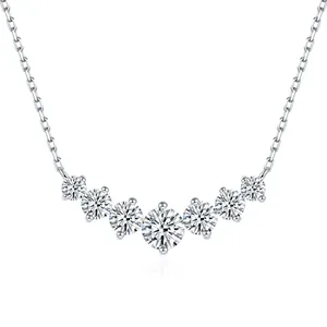 GRA Zertifizierte 925 Sterlingsilber Lächeln V-Form Moissanit Anhänger Halskette Rundschliff D Farbe Moissanit Halskette Für Damen Schmuck