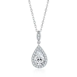 1.5 Carat Pear Cut Moissanite Pendant Necklace 925 Sterling Silver White Gold Plated Teardrop Choker For Women Wedding Jewelry Gift GRA