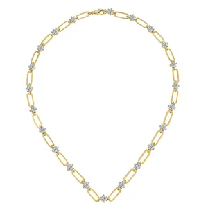 Vintage 18K Gold Plated 925 Sterling Silver Paperclip Necklace For Women With D Color Moissanite Round Sparkly Jewelry Set