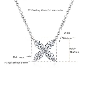 Dimensions détaillées du collier fleur en moissanite marquise en argent 925