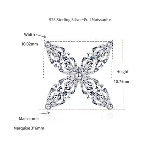 Détail des dimensions des bijoux en trèfle en argent 925 et moissanite marquise