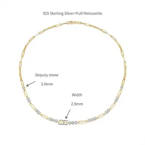 Detailed specifications of 925 sterling silver paperclip necklace with moissanite