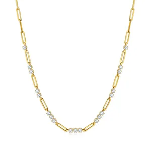 925 Sterling Silver Moissanite Necklace 18k Gold Plated Paperclip Chain Round Cut Gemstone Jewelry For Women With GRA