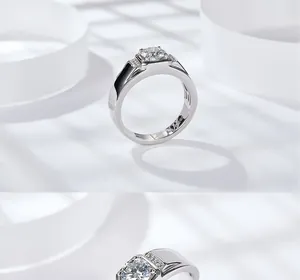 Nahaufnahme eines Herrenrings aus Sterlingsilber mit einem 1-Karat-Moissanit-Stein