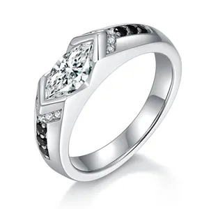 Anello Moissanite Marquise da 1 Carato di Design Pura Argento 925 Contrasto Bianco e Nero con Strass Unisex Gioielli GRA