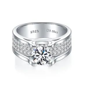 Luxury Moissanite Ring Men 925 Sterling Silver Band Full Pave Rhinestone Wedding Ring For Men High Quality Moissanite Jewelry GRA