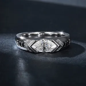 Anello lusso moissanite marquise 1 carato con pietre bianche e nere in argento 925