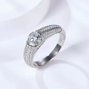 Luxury 2ct round moissanite men's ring in S925 sterling silver with pavé setting