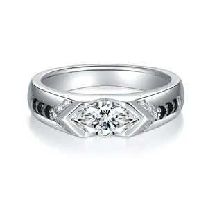 Anello marquise in moissanite da 1 carato in argento sterling con pietre bianche e nere
