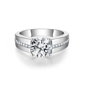 Anillo de Moissanita de 2 Quilates para Hombre Plata de Ley 925 Baño de Oro Blanco de 18K Alianza de Boda Minimalista Certificado GRA Joyería