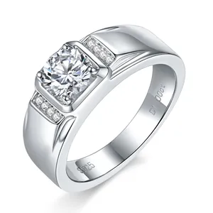 Klassischer 1 Karat Moissanit Herrenring aus Sterlingsilber, perfekter Ehering für den Mann