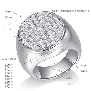 S925 sterling zilveren heren hip-hop ring met moissanite diamanten en maatlabels