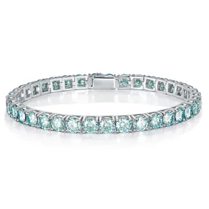 925 Sterling Silver Moissanite Tennis Bracelet For Men Women Round Cut Blue Green Moissanite Four Prong Inlaid Jewelry GRA