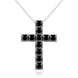 Hip Hop 925 Sterlingsilber Schwarz Moissanit Kreuz Anhänger Halskette 18K Vergoldet Prinzessin Schliff GRA Zertifiziert