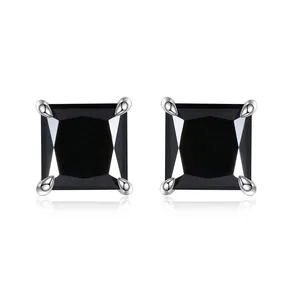 Elegantes pendientes de plata 925 con moissanita negra de corte princesa para mujer