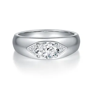 Anello Minimalista in Argento Sterling 925 con Moissanite Ovale per Uomo Donna 1ct Colore D VVS1 Moissanite Anello di Fidanzamento Matrimonio Certificato GRA